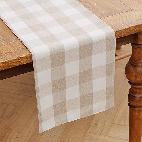 Natus Weaver Cotton Beige White 2 Piece Fabric In 1 Buffalo Check Farmhouse Decorative Table Runner For Family Dinners Or Gatherings, Indoor Or Outdoor Parties, Everyday Use (12 X 48) #TOP1