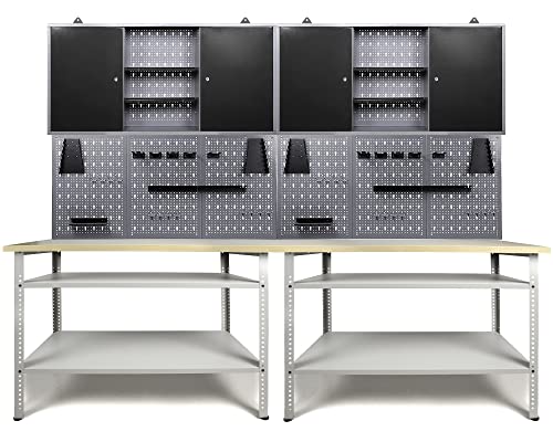 Ondis24 Werkstatteinrichtung 240 cm Werkbank Nobbi Pro, Metall, Lochwand mit Hakensortiment, 2 Werkstattschränke
