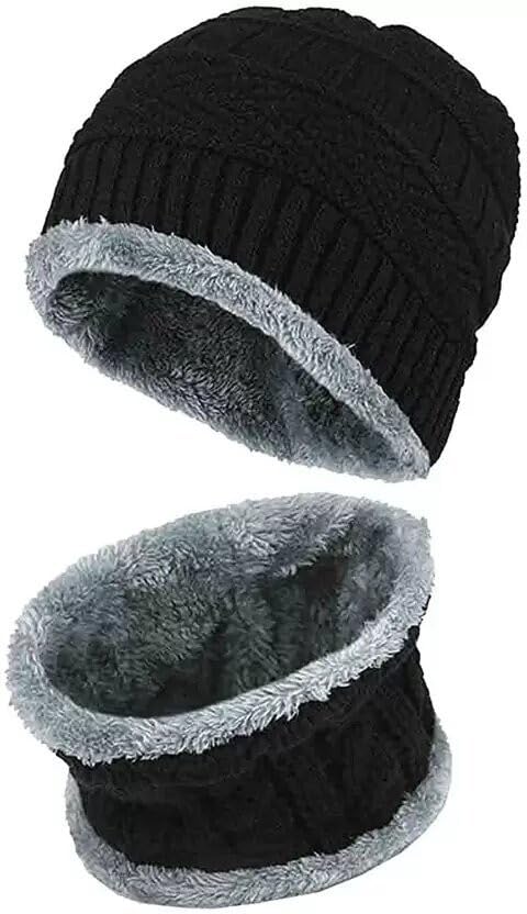 Stylish Men & Women Woolen Beanie Cap | Winter Knit Hat & Scarf Set | Cold Weather Accessory | Lightweight & Warm Winter Cap (Black)-image-25