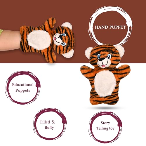 Image of Besties Tiger Hand Puppets for Kids - Soft Hand Puppets for Kids, Story Telling Puppet for Kids, Hand Puppet Toy, Plush Animals Hand Puppet Toys, Fun Play Learning Toys - Multicolor (Tiger)