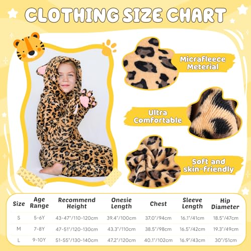 GIFTINBOX Cheetah Costume Kids, Zip-Up Hooded Onesie Cheetah Girls Costume, Cat Costume for Girls Dr