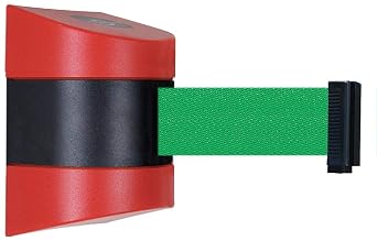 Tensabarrier 897-24-S-21-NO-G6X-C Red Standard Mount Wall Unit with Standard Belt End, 2" Wide, 24 Length Green Belt, 7.25" H, 4.25" L, 4.75" W