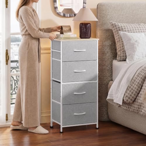 Image of WLIVE Small Dresser Nightstand for Bedroom, 4 Drawers, Light Grey