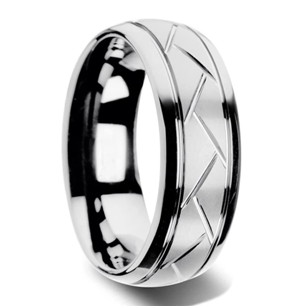 ZENSE - Bague homme argentée brillante avec rainures ZR0176
