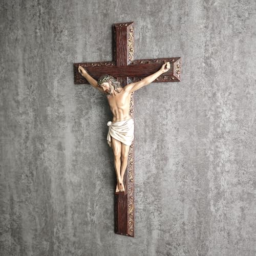 Cruz de parede com crucifixo católico BC, cruz religiosa, presente devoto, pintado à mão em madeira