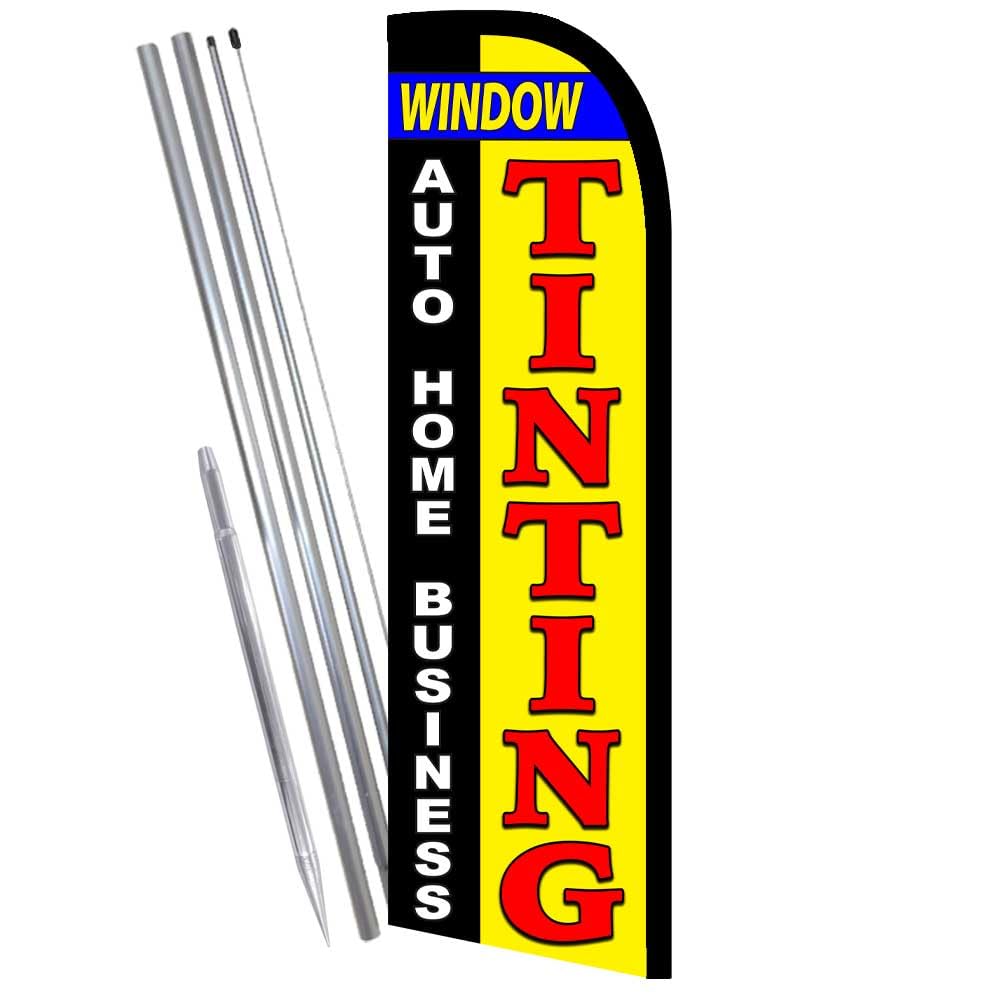 Vista Flags WINDOW TINTING Auto Home Business Premium Windless Feather Banner Flag Kit (Flag, Pole, & Ground Mt)