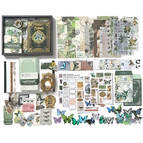 Image of The AutoStory Enchanted Scrapbook Kit A6 Junk Journal Woodland Botanical Stickers Tree Decorative Papers Washi Tape DIY Craft Art Keepsake Memory Decor Gift Women Teens (Forest Legend, Green)