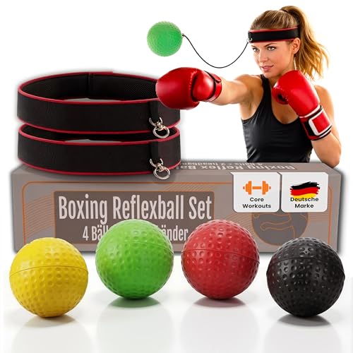 Ensemble de balles de réflexes de boxe de qualité supérieure, 4 balles et 2 bandeaux, balle de réflexe pour entraînement de boxe et kickboxing, balle de boxe sur la tête pour réaction et entraînement