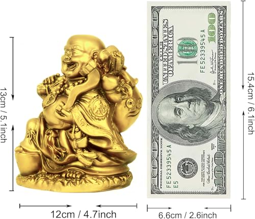 Image of TIED RIBBONS Decorative Good Plated Luck Laughing Buddha Idol Statue Showpiece (Resin, 13 cm X 12 cm) Fengshui Items for Good Luck Money Positive Energy Good Health Room Bedroom Office Table