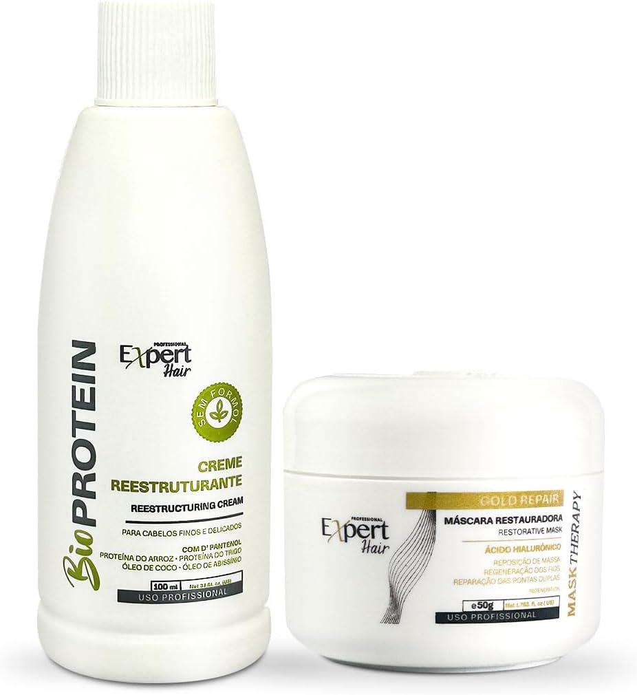 Bio Protein Straightening & Smoothing Kit – Protein Keratin straightening + Gold Repair Mask for Ultimate Hair Transformation – Straight, Silky, Moisturized Hair