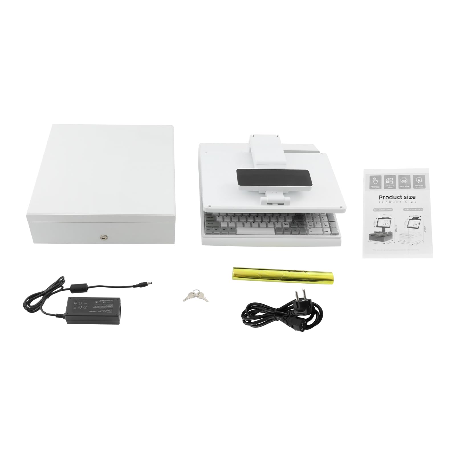 Caja registradora electrónica con pantalla táctil e impresora de recibos para caja registradora | POS con pantalla táctil LCD de 14 pulgadas, pantalla LED para clientes e impresora integrada para pequeñas empresas
