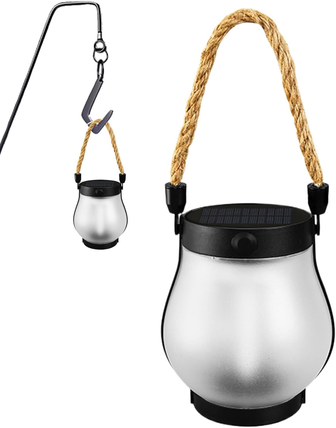 Solar Lights - Flickering Flame Garden Lantern, Outdoor Hanging Rope Lamp with Weather Resistant Housing Energy Saving Illumination Feature, Decorative Ambient Glow Function, Ideal for Patio Yard Camp
