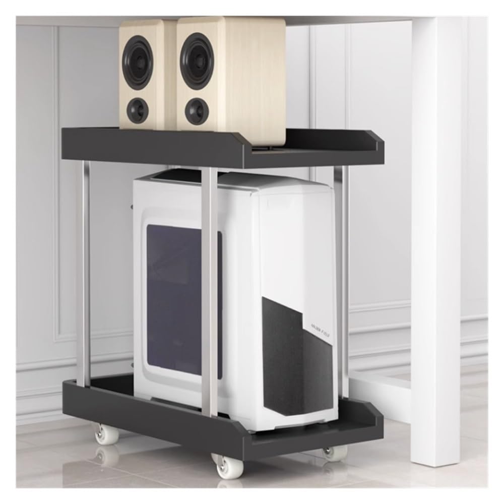Akcesoria komputerowe Mobile Desktop PC Tower Stand with Storage, 2-Tier Rolling Shelf CPU Holder with 6 Caster Wheels Under Desk for Home Office Stojak na wieżę komputerową