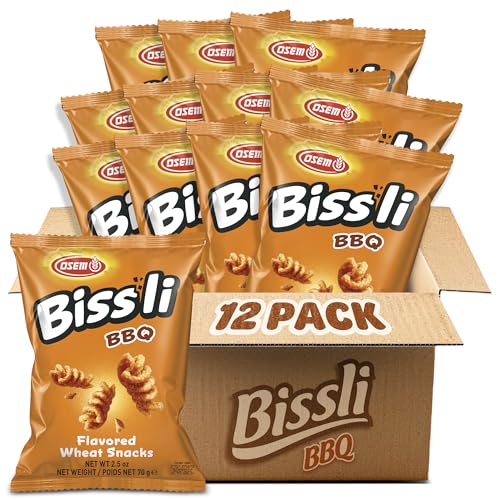 Osem Bissli Crunchy BBQ Wheat Snack - Kosher, No Artificial Colors or Preservatives, Conveniently Packaged for On the Go Snacking, Lunch, and Parties - 2.5oz Bags (Pack of 12)