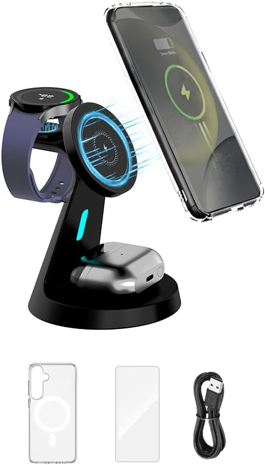 for Samsung Galaxy S24 Dedicated Magnetic Charging Kit，3 in 1 Charging Station Compatible with MagSafe Samsung Charger for Watch Charger Stand for Galaxy Watch Ultra 8 7, for Buds