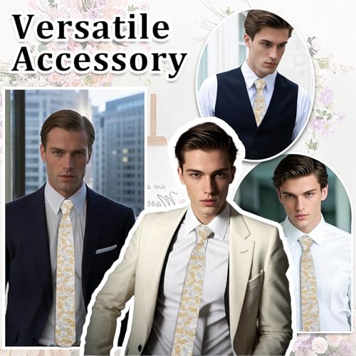 Image of Luckyvestir Ties for Men, Sage Green Cotton Floral Tie 2.76 inch Flower Printed Men's Neckties for Wedding /Groomsmen /Suit /Party