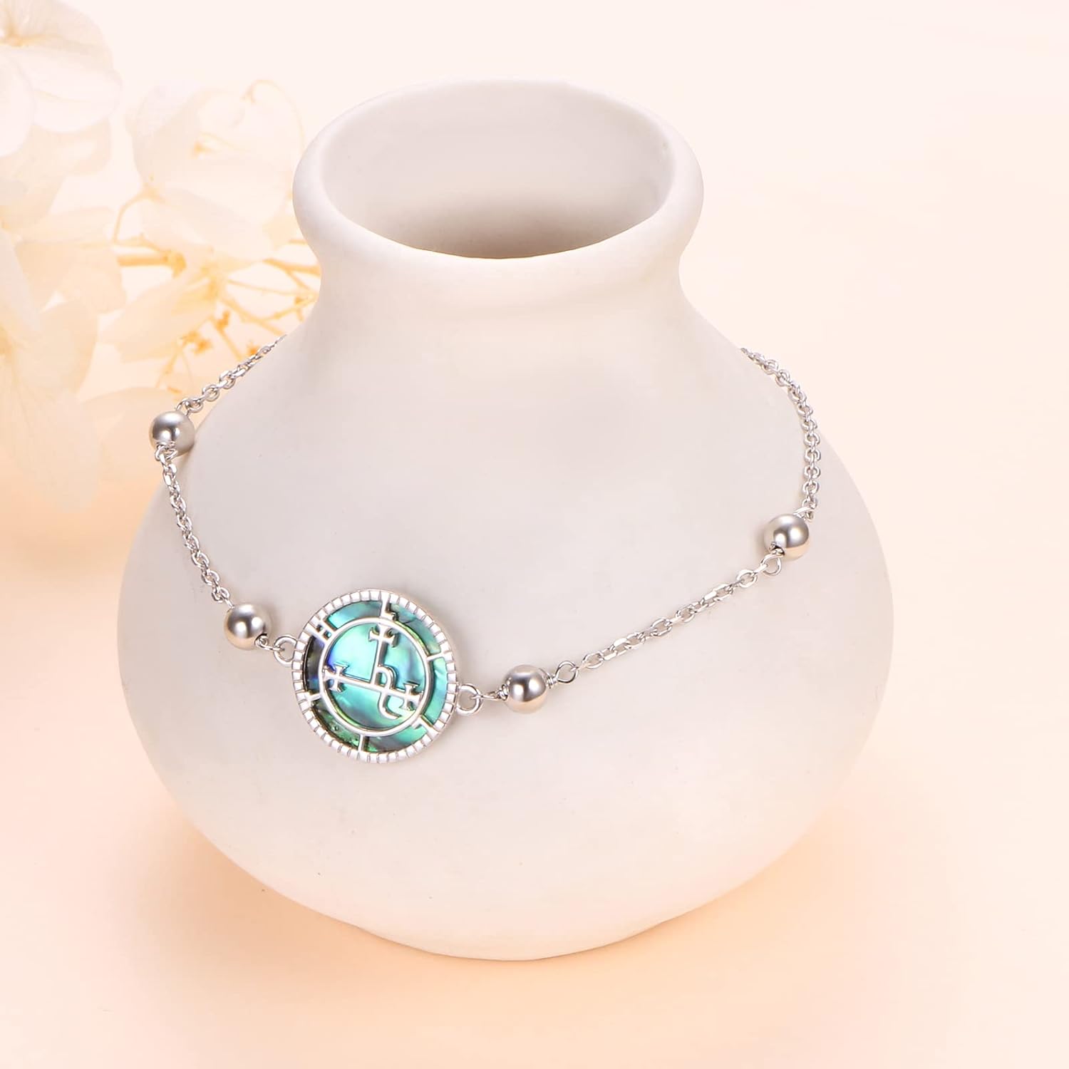 DAOCHONG Sigil of Lilith Abalone Shell Bead Chain Bracelet, 925 Sterling Silver, 7+2 inches - Image 4