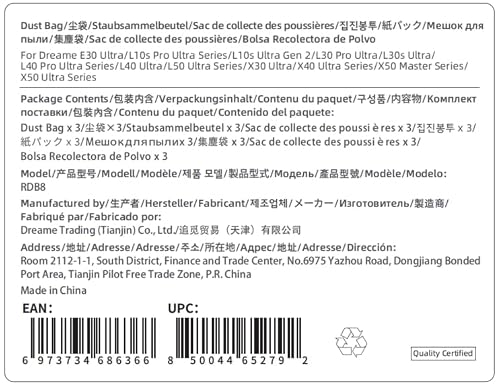 DREAME-3-Robot-Vacuum-Cleaner-Bags-with-3-Liter-Capacity-Compatible-with-X40-Ultra-L10s-Pro-Ultra-Vacuum-Robot-Station-Quick-Emptying DREAME ×3 Robot Vacuum Cleaner Bags with 3 Liter Capacity Compatible with X40 Ultra, L10s Pro Ultra Vacuum Robot Station, Quick Emptying