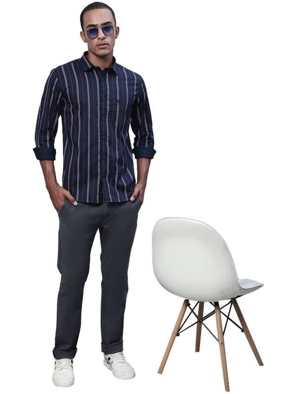 Image of Cantabil Men Cotton Striped Navy Blue Full Sleeve Casual Shirt (P MSHC00509 Navy)