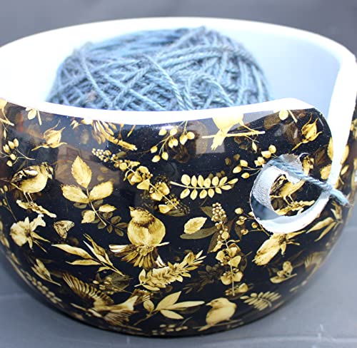 Image of Multi Purpose Wooden Yarn Bowl - Yarn Holder Rosewood - Knitting Bowl Handmade Wooden Yarn Bowl for Knitting and Crochet | Large Knitting Bowl Mother's Day Gift (Golder)