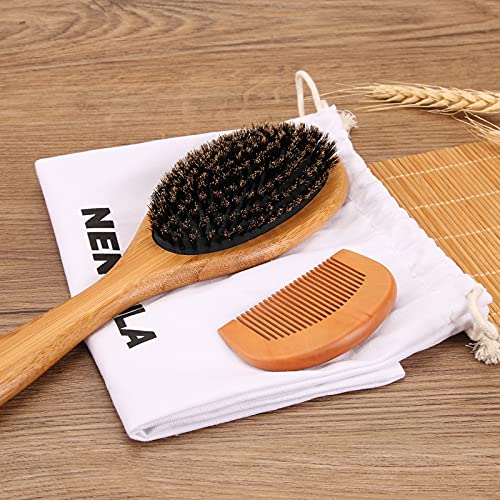 Soft Natural Bristle Hair Brush | Detangling Hair Brush | Bristle Brush for Women, for Man | Boar Bristle Brush for Fine Hair | Set: Bamboo Hair Brush for Healthy Hair, Wooden Comb, Travel Bag