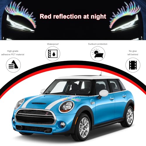 Image of KVAEY 2 PCS Car Headlight Eyelash Stickers, Cute Fake Eyelashes Decal for Bumper Auto Body Window, Waterproof Reflective PET Charming Eyelash Sticker Funny Decor for Car SUV Truck (Colorful)