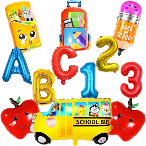 Back to School Balloons Set School Bus Balloon Pencil Balloons ABC Balloon for First Day of School Decorations 12pcs
