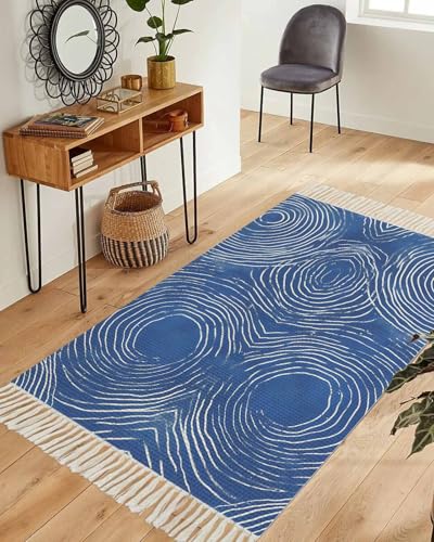 Blue Geometric Area Rug for Bedroom 3 x 5 Ft,