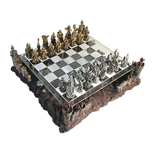 17" Fantasy Good Vs. Evil 3D Chess Set, Bronze & Silver Tone