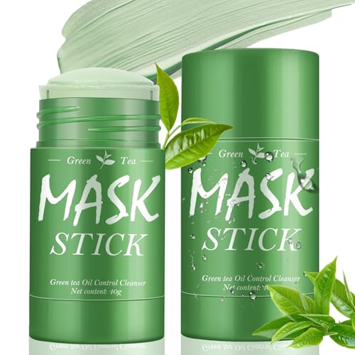 2 palos de Green Mask Stick, Mascarilla Tea Verde para Limpieza Profunda, Mascarilla limpiadora barra de té verde Limpiador de Poros para todo tipo de piel, mujeres, hombre