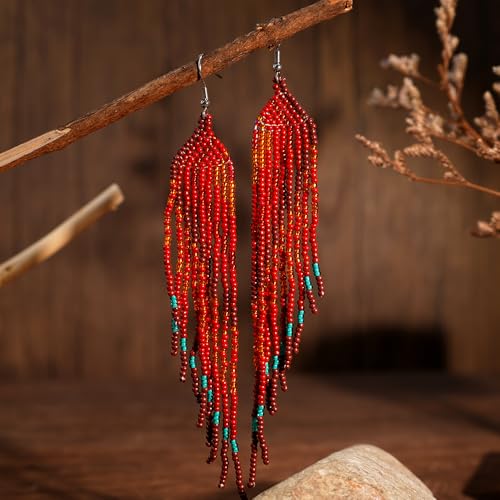 Beaded Tassel Dangling Earrings For Women,Boho Long Festive Jewelry Design Drop Summer jewelry Gifts.4