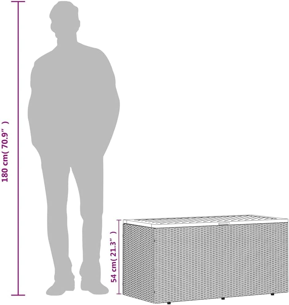 vidaXL Patio Storage Box/Outdoor Bench - PE Rattan/Acacia Wood, Black/Brown, 43.3"x19.7"x21.3"