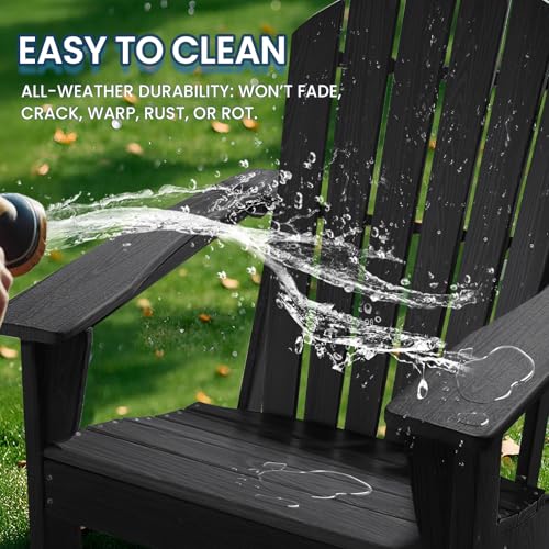 Farmhouse Adirondack Chair Wood Texture, Poly Lumber Patio Chairs, Pre-Assembled Weather Resistant Outdoor Chairs for Pool, Deck, Backyard, Garden, Fire Pit Seating, Black - Image 4