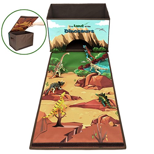 Eggsnow Toy Chest Toys Storage Bin Box Collapsible Toy Organizer Dinosaur Collector Toy Box with Play Mat for Toys and Clothes-Brown(Dinosaurs Not Included)