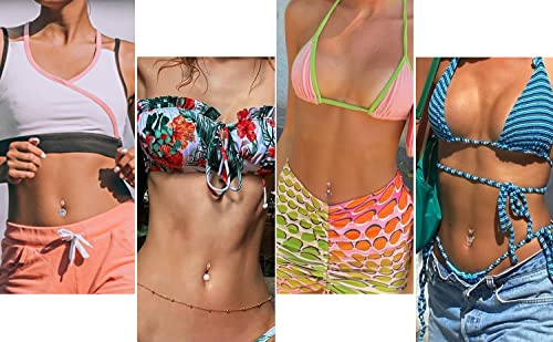 Dochais 8Pcs Belly Button Ring, Surgical Steel Belly Rings For Women Stainless Steel Opal Pearl Sparkling Cz Belly Piercing Jewelry Sunflower Butterfly Piercing Jewelry Rose Gold #TOP3