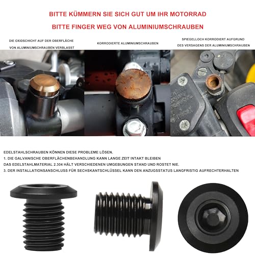 FENRIR Motorrad Spiegel Blindstopfen motorradspiegel spiegelabdeckung schrauben gewinde 304 Edelstahl Für M8XP1.25 Monster1200/1100/950/937/821/797/796/696 StreetfighterV4/V2/848 Diavel XDiavel
