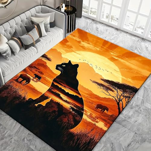 Tapis de sol de canapé antidérapant 160x230 cm imprimé chat 3D lavable