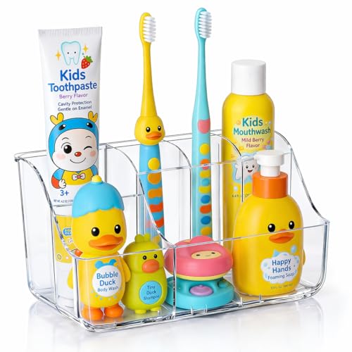 Sotfamily Clear Kids Toothbrush Holders for Bathrooms 1 Pack(No-Drill)