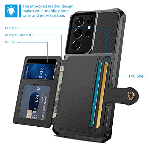 Étui pour Samsung Galaxy S21 Ultra en cuir PU rétro rouge haut de gamme avec porte-photo