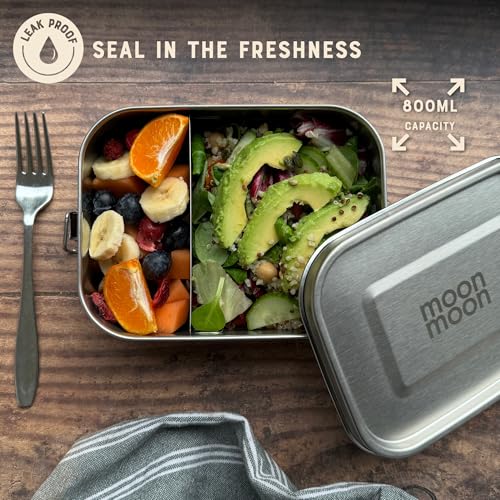 Image of Moonmoon Stainless Steel Lunch Box (0.8L) | Metal Bento Lunch Box for Adults & Kids - BPA free