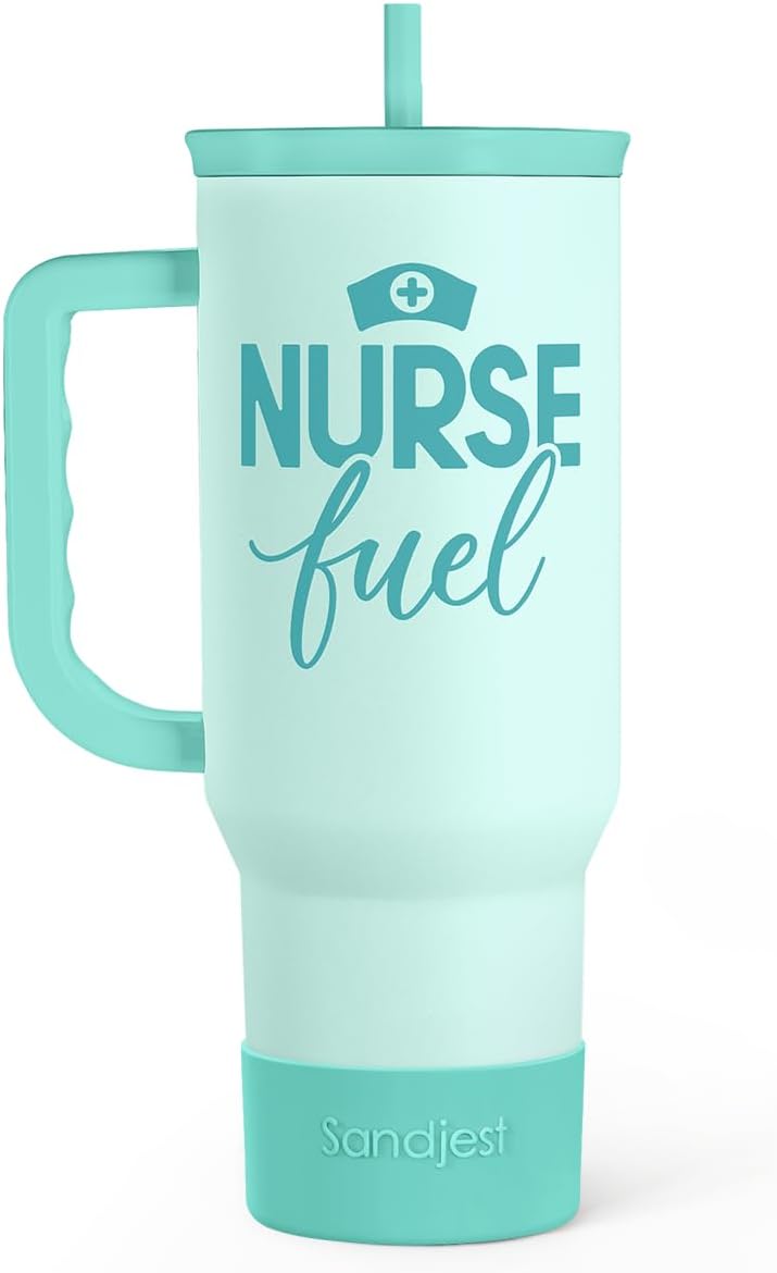 SANDJEST Nurse Gift Tumbler 40oz with Handle and Straw – Nurse Fuel Insulated Stainless Steel Travel Coffee Mug for Nursing Friend Student - Gifts for Appreciation, Birthday, Christmas