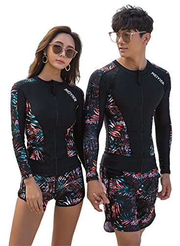 ジュタオピン ペア カップル フィットネス 水着 上下セット レディース フィットネス 水着 セパレート メンズ 水着 レディース ラッシュガード セット 長袖 男性 スイムウェア 大きいサイズ タンキニ 体型カバー 男 女 UVカット 日焼け防止服 速乾