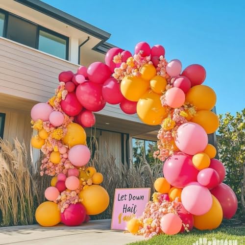 Image of Yellow Pink Balloon Garland Double Stuffed Light Baby Pink Peach Balloons Different Sizes Pastel Coral Balloon Arch Kit for Birthday Baby Shower Wedding Love Wildflower Spring Party Decorations