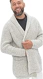 ZIWOCH Men's Shawl Collar Cardigan Casual Long Sleeve Open Front Knit Sweater Coat with Pockets Whit