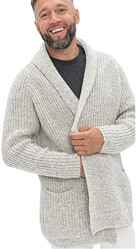 Ziwoch Men's Shawl Collar Cardigan Casual Long Sleeve Open Front Knit Sweater Coat With Pockets White #TOP10