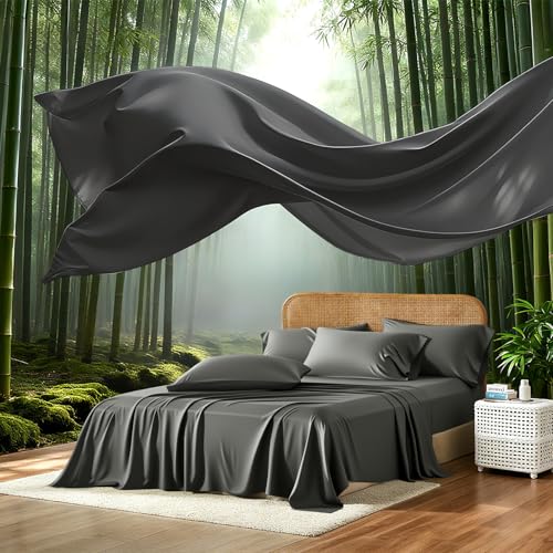 Image of 100% Viscose Derived from Bamboo Sheets, Soft & Cooling Viscose from Bamboo Sheets for Hot Sleepers, Ultra - deep Pockets Fit 18 inch-24 inch Mattresses(Gray)