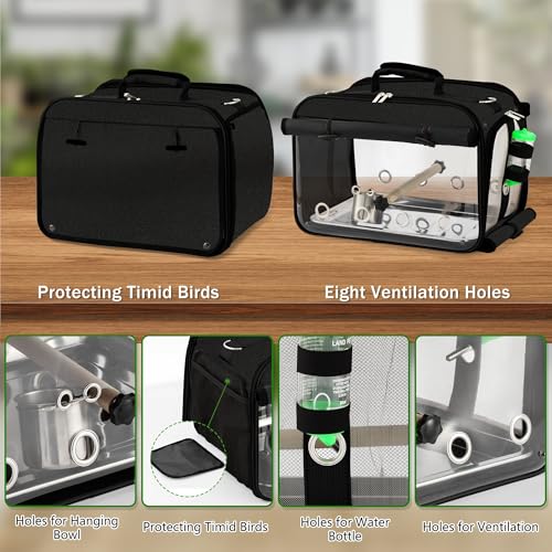 Suertree Bird Carrier Airline Approved, Bird Travel Cage with Indestructible Stainless Steel Mesh, Bird Travel Bag Lightweight and Portable with Water Bottle and Bowl by Suertree - Image 5