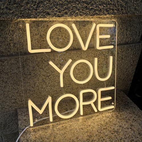 Image of Neon Sign Wedding Love You More, Large Led Neon Light For Wall Decor, Custom Warm White Light Wedding Birthday Gift For Kids, USB Operated Neon Wall Art (11.8x11.8in)