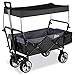 Produktbild Sekey Faltbarer Bollerwagen mit Dach und Ablagekorb, Faltwagen Handwagen Außenschubkarre Strandwagen Folding Wagon Outdoor Gartenanhänger Transportwagen für Alle Gelände Geeignet, Schwarz