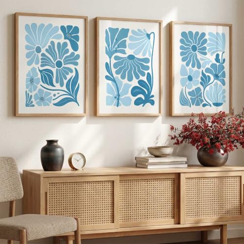 Image of kotart Aesthetic Boho Floral Painting Wall Art Home Decoration | Abstract Floral Aesthetic Paintings With Frame For Living Room Bed Room Hotel Wall Decor Digital Reprint Set of 3 (10X13 inch)